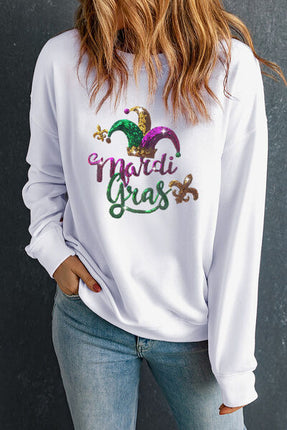MARDI GRAS Sequin Round Neck Sweatshirt - Vickie Lynn's