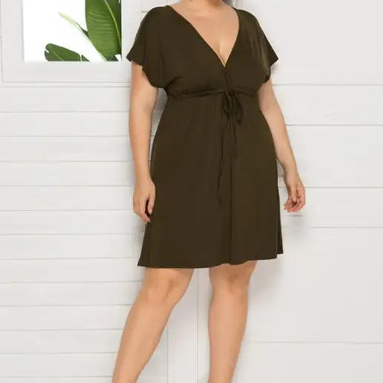 Vestido liso con escote en V profundo para mujer, talla grande 