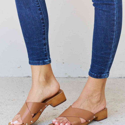 Weeboo Step Into Summer Criss Cross Wooden Clog Mule in Brown