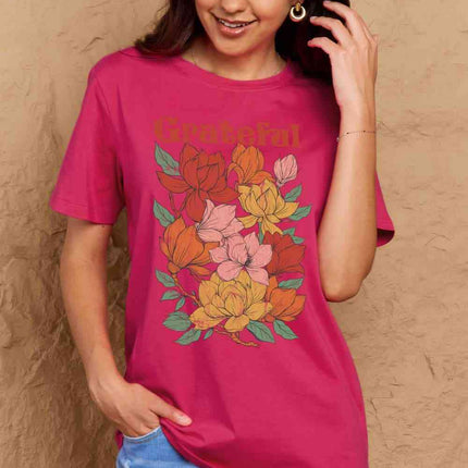 Simply Love Full Size GRATEFUL Flower Graphic Cotton T-Shirt