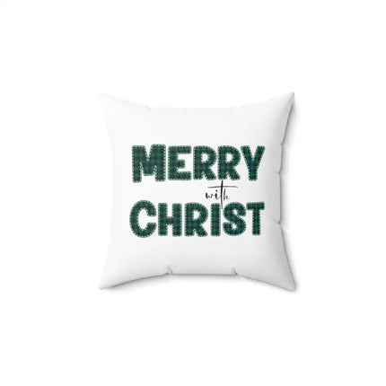 Uniquely You Throw Pillow Cover, Merry With Christ, Green Plaid Christmas Holiday Pattern Print 2-Sided Print