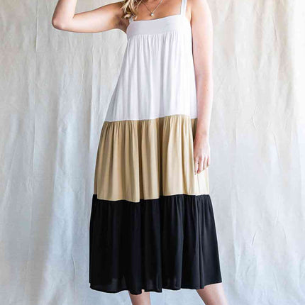 Color Block Sleeveless Dress with Pockets