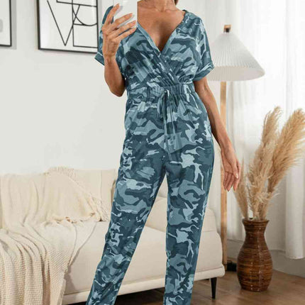 Surplice Neck Tied Short Sleeve Jumpsuit