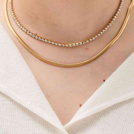 Double-Layered Inlaid Zircon Stainless Steel Necklace
