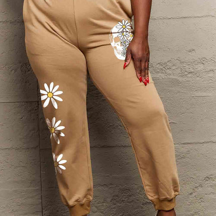 Simply Love Simply Love Full Size Drawstring Flower & Skull Graphic Long Sweatpants