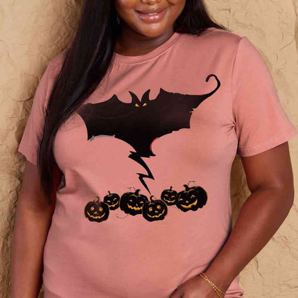 Simply Love Full Size Bat & Pumpkin Graphic Cotton T-Shirt