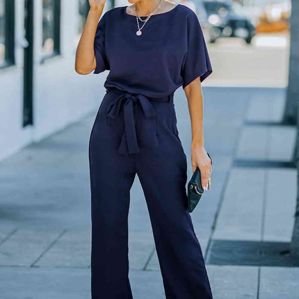 Full Size Tie Waist Straight Leg Jumpsuit