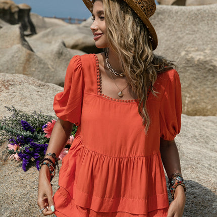 Peplum Square Neck Short Sleeve Blouse