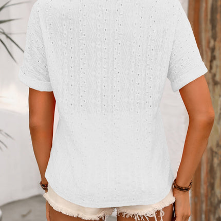 Eyelet V-Neck Short Sleeve Top