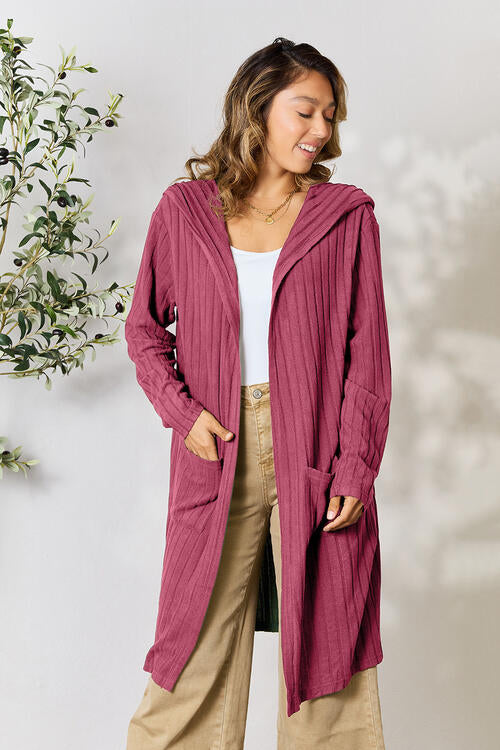 Basic Bae Full Size Hooded Sweater Cardigan - Vickie Lynn's
