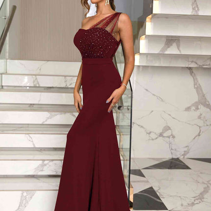 Rhinestone One-Shoulder Formal Dress