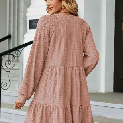 Notched Neck Long Sleeve Mini Dress - Vickie Lynn's