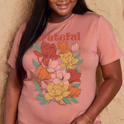 Simply Love Full Size GRATEFUL Flower Graphic Cotton T-Shirt