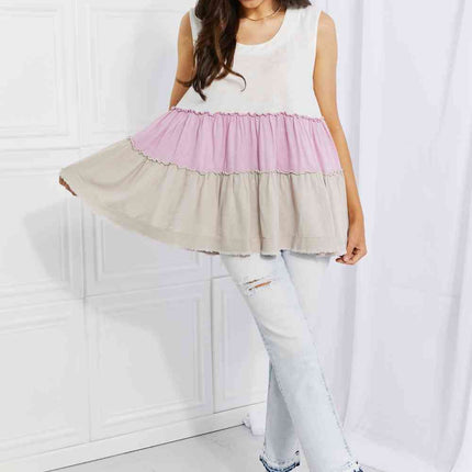 White Birch Full Size Watching the Sunset Color Block Babydoll Top