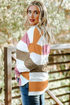 Plus Size Striped Slit Long Sleeve T-Shirt - Vickie Lynn's