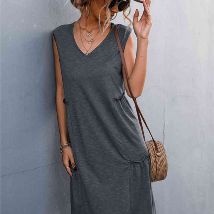 V-Neck Frill Trim Sleeveless Dress