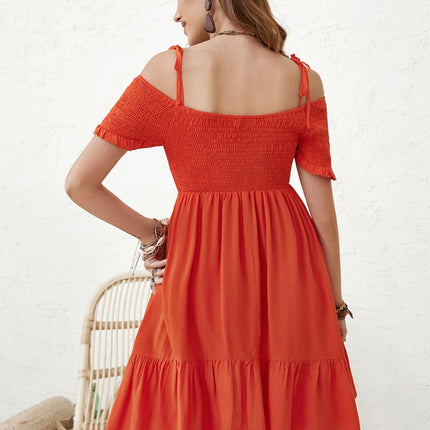 Smocked Spaghetti Strap Short Sleeve Dress