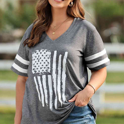 Plus Size US Flag Graphic V-Neck Tee