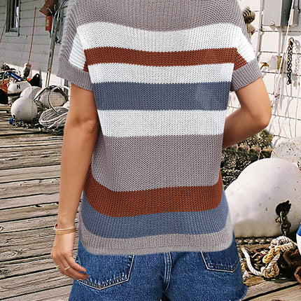 Striped Round Neck Short Sleeve Knit Top