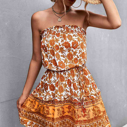 Bohemian Frill Trim Strapless Dress