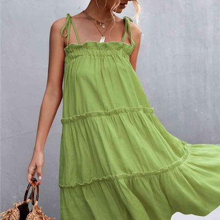 Tie-Shoulder Frill Trim Sleeveless Dress