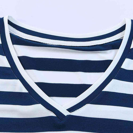 Striped V-Neck Short Sleeve Side Slit Dress