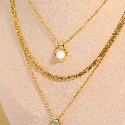 Copper 14K Gold-Plated Round Shape Aventurine Pendant Necklace