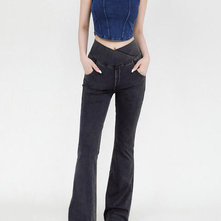 Wide Waistband Bootcut Jeans with Pockets