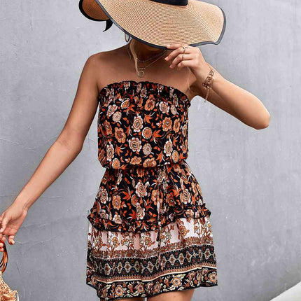 Bohemian Frill Trim Strapless Dress