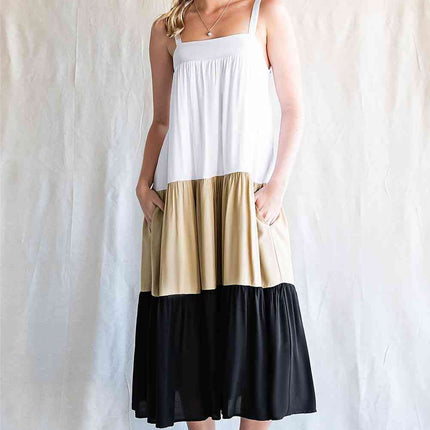 Color Block Sleeveless Dress with Pockets