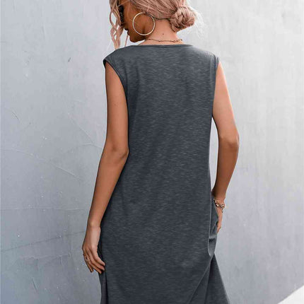 V-Neck Frill Trim Sleeveless Dress