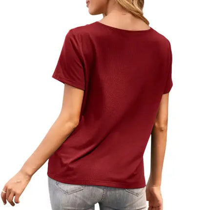Women's Sexy Deep V Neck Cutout Lace Panel T-Shirt