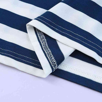 Striped V-Neck Short Sleeve Side Slit Dress