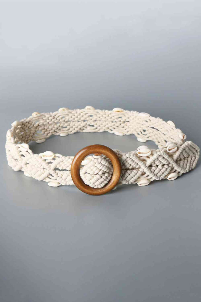 Shell Braid Belt with Wood Buckle