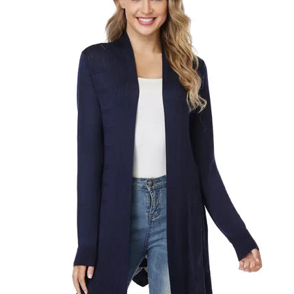 Cárdigan largo calado de punto para mujer 