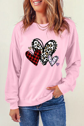 Heart Round Neck Dropped Shoulder Sweatshirt