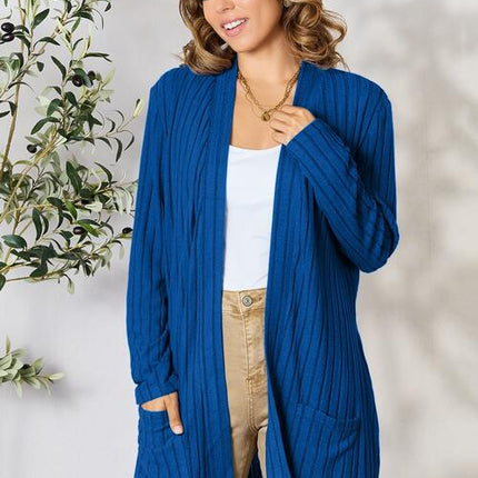Basic Bae Full Size Ribbed Open Front Cardigan with Pockets
