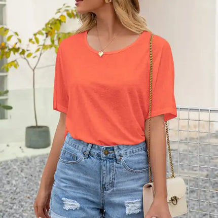 Women's Simple Sexy Hollow Lace Stitching Round Neck Short Sleeve T-shirt