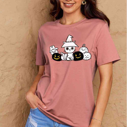 Simply Love Full Size Cat & Pumpkin Graphic Cotton T-Shirt