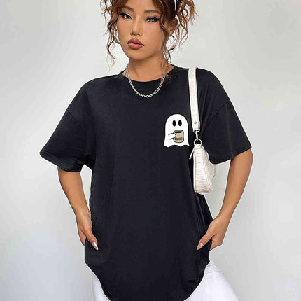 Round Neck Short Sleeve Ghost Graphic T-Shirt