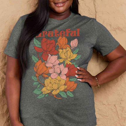 Simply Love Full Size GRATEFUL Flower Graphic Cotton T-Shirt