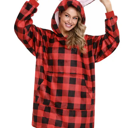 Manta perezosa con bolsillo y capucha de terciopelo de gran tamaño 