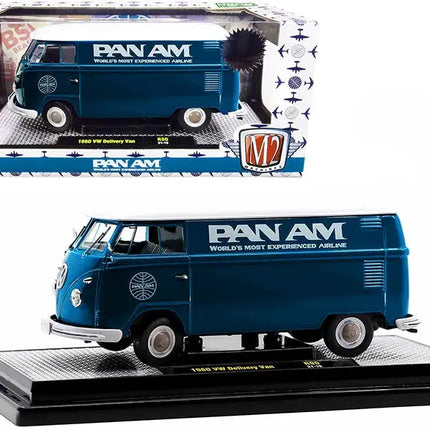 1960 Volkswagen Delivery Van "Pan Am" Turquoise with White Top Limited Edition to 7000 pieces Worldwide 1/24 Diecast Model by M2 Machines
