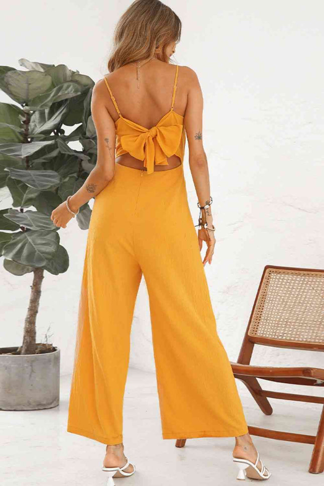 Cutout Spaghetti Strap Tie Back Wide Leg Jumpsuit