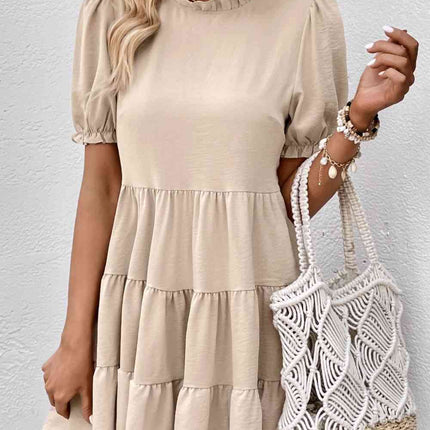 Puff Sleeve Tie Back Tiered Dress