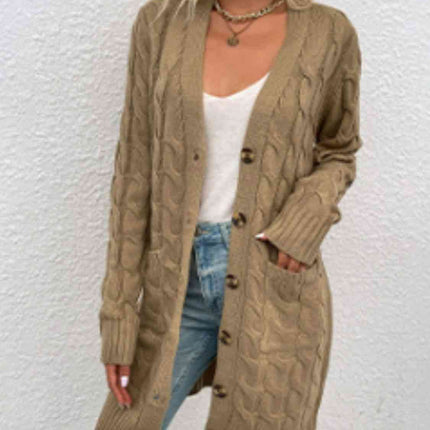 Cable-Knit Button Down Cardigan with Pockets