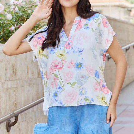 White Birch One And Only Full Size Short Sleeve Floral Print Top