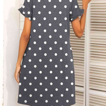 Flounce Sleeve Round Neck Dress with Pockets