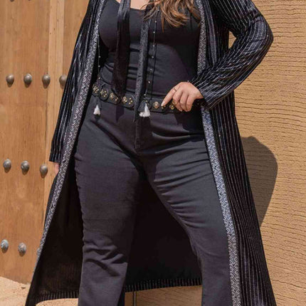 Plus Size Striped Long Sleeve Cardigan