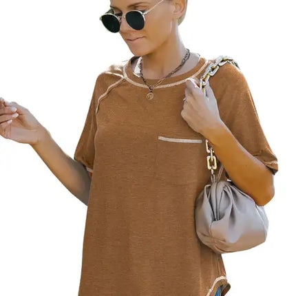 Ladies Summer Fashion Round Neck Loose Short Sleeve T-Shirt Tops